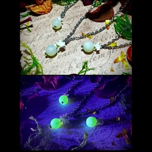 Real Rattlesnake and Opalite Uranium Glass Bead Necklace Uranium Glass Jewelry Stainless Steel Chain Gothic Jewelry Gift Idea
