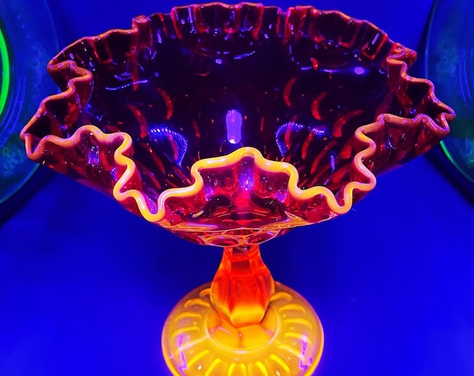 RARE Red Uranium Glass Compote Cadmium Glowing Glass Depression Glass