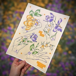 Flower Tattoos May 2025 Flash Sheet Print Collectible Tattoos Neotraditional Flash Sheet Art Fineline Tattoos Floral Art Gift Ideas