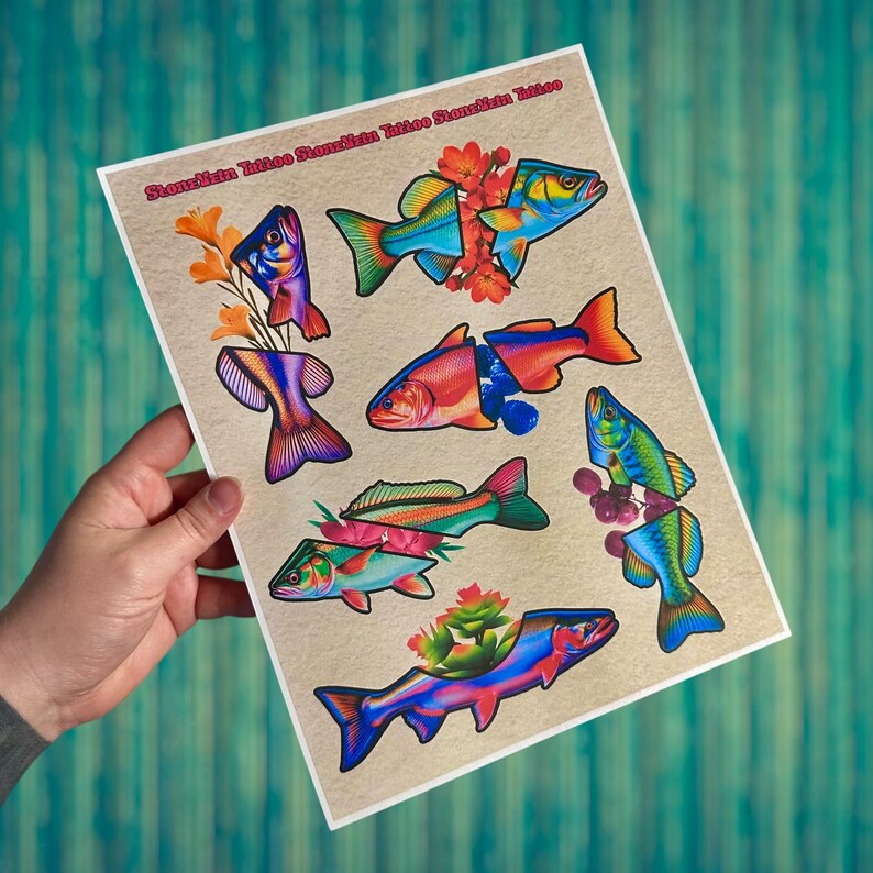 Retro Pop Art Fish Tattoos Flash Sheet Print Tattoos Surrealism Flash ...
