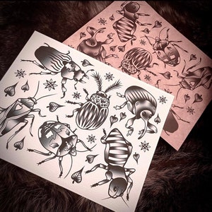 Tattoo Flash Sheet Print - Tattoo Bug Print - Bug Flash Sheet - Insect Flash Sheet - Tattoo Art - Entomology Art - Insect Art - Bug Art