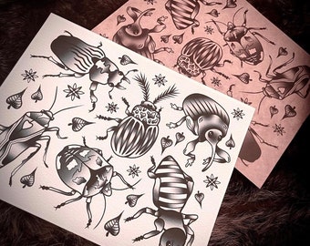 Tattoo Flash Sheet Print - Tattoo Bug Print - Bug Flash Sheet - Insect Flash Sheet - Tattoo Art - Entomology Art - Insect Art - Bug Art