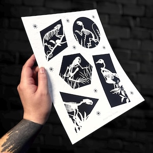 Skeleton Tattoos Tattoo Flash Sheet Print X-Ray Tattoos Gothic Spooky Flash Sheet Tattoo Art Deco Tattoos Gift Idea