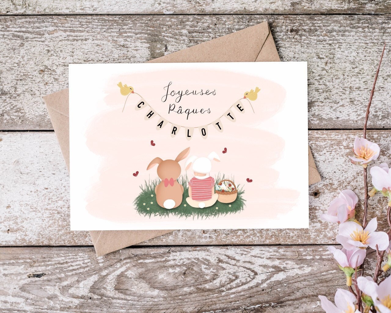 Paques - Carte/Affiche Personnalisable Version Garçon et Fille