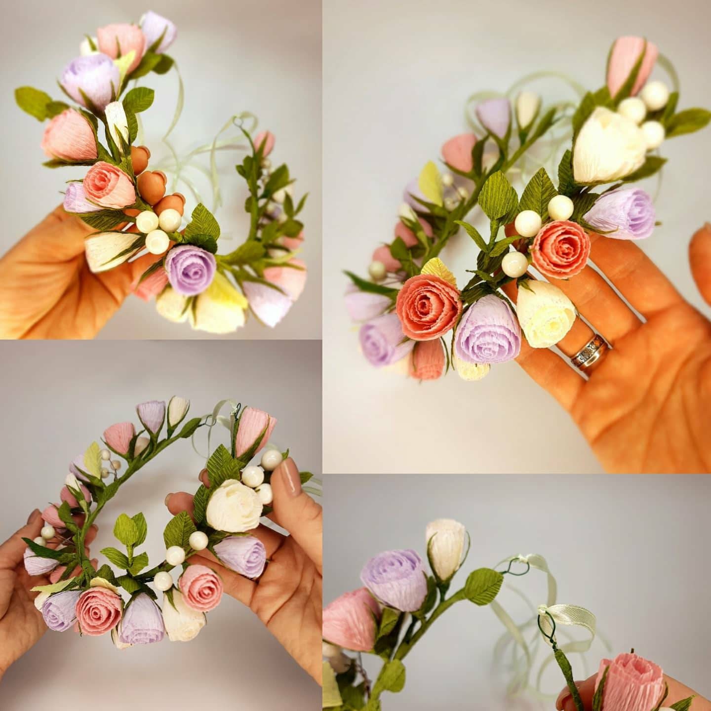 Paper flower crown Spring hair crown Crepe paper flowers Etsy