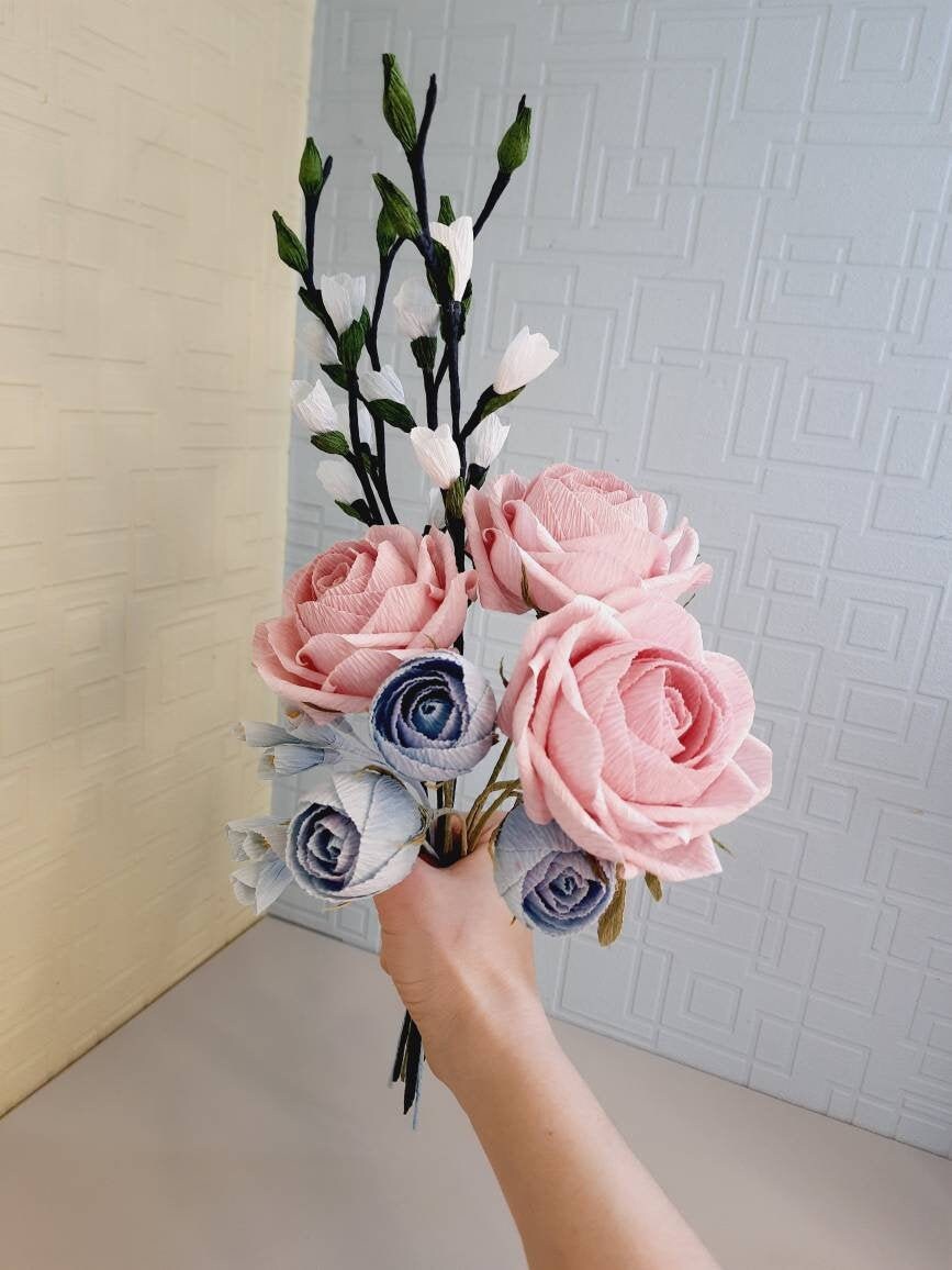 Handmade paper bouquet Crepe paper flowers Flower decor for Etsy