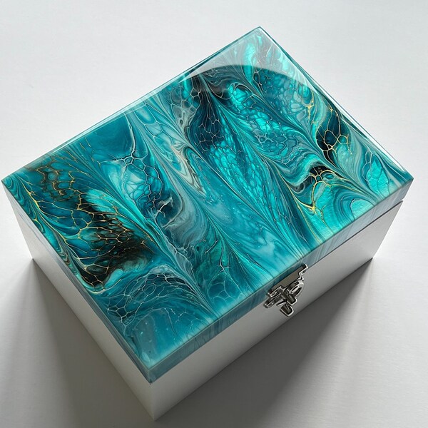 Wooden Storage Box, Hand painted Keepsake Box, Abstract Blue Art, Nature Home Decor, Bedroom Accessories, Living Room Art, Gift for her