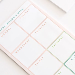 Personalized Weekly Notepad in Coral and Teal | Modern Minimalist Weekly Planner Notepad