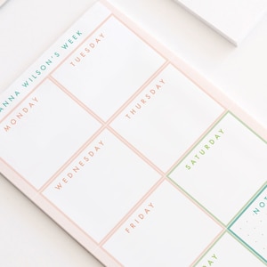 Personalized Weekly Notepad in Coral and Teal Modern Minimalist Weekly Planner Notepad