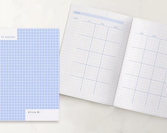 Personalized Undated Monthly Grid Planner | A5 Planner - 12 months with Grid Paper | Notes after each month & at end of planner
