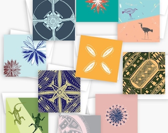 African-inspired Note Cards (variety pack, set of 10) - Cute Illustrated Assorted Square Cards