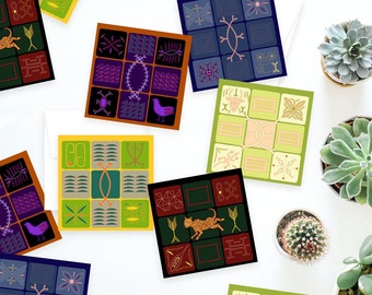 African Nsibidi Note Cards (Set of 10) | Assorted Square Cards