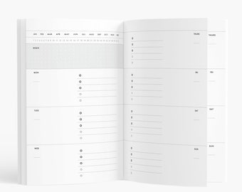 Minimalistischer undatierter Wochenplaner - Eine Woche auf 2 Seiten | Horizontales Layout | Moderne Farben & Layout | 52 Wochen, 12 Monate | Softcover Hardcover