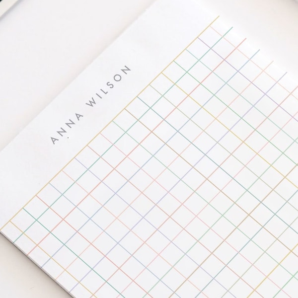 Personalized Colorful Grid Notepad | Minimalist Designer Grid Notepad | Gift For Architects, Designers