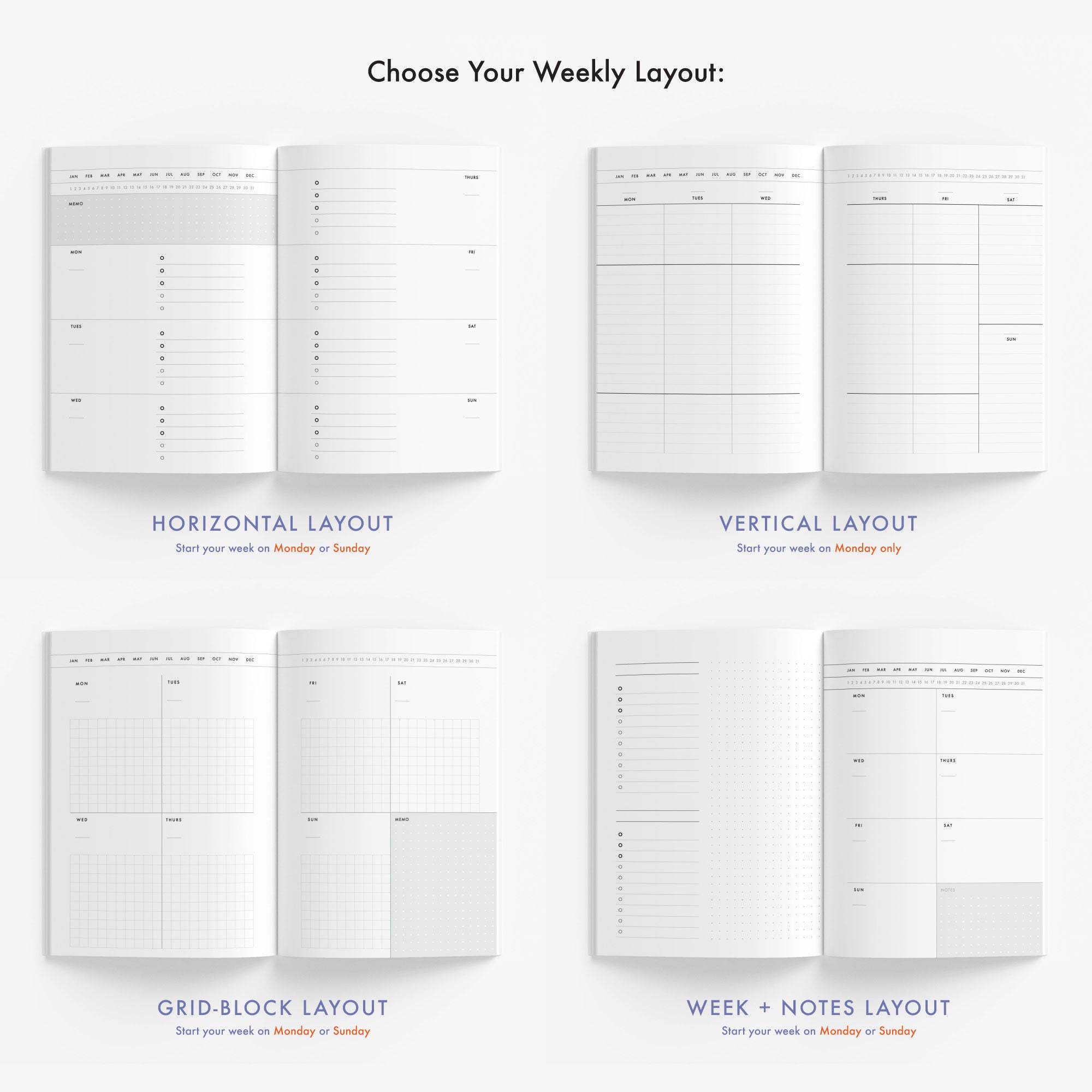 Funky Weekly Planner With Pink Stripes | Modern Horizontal Layout - 52 ...