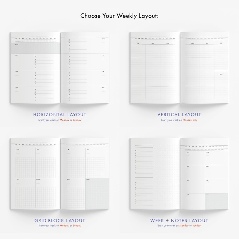 Modern Undated Weekly Planner Book | Week on 2 Pages | 52 Weeks, 12 ...