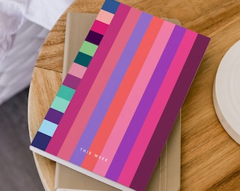 Funky Weekly Planner with Pink Stripes | Modern Horizontal Layout - 52 weeks, 12 months Undated  | Week on 2 Pages
