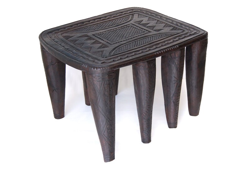 Hand-carved Pattern 8 legs Solid Wood Nupe Side Table Hand-carved African Coffee Table Handmade in Africa