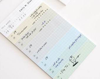 Personalized Weekly Planner Grid Notepad | Minimalist Designer Weekly Task / To Do / Habit Notepad | White-Lines Grid