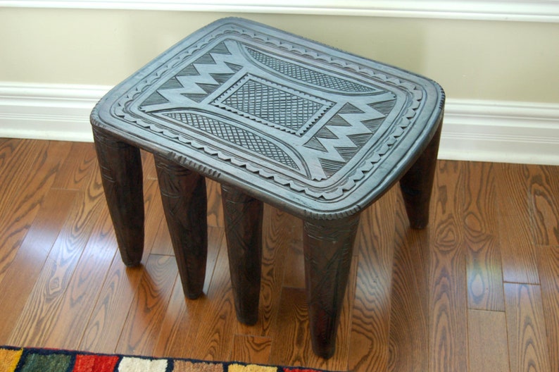 Hand-carved Pattern 8 legs Solid Wood Nupe Side Table Hand-carved African Coffee Table Handmade in Africa