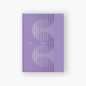 May include: A hardcover journal in a lavender hue. The cover features a white and purple vertical line design forming a stylized "S" shape. The name "YVONNE" is centered, with "APR 2024" and "MAR 2031" on either side.