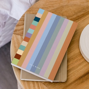 Undated Weekly Planner with Earthtone Stripes | Modern Horizontal or Vertical  Layout - 52 weeks, 12 months | Week on 2 Pages