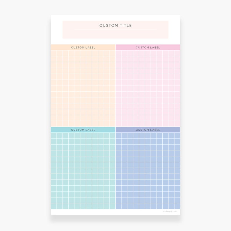Match 4 Grid Mix & Match Personalized 4 Quadrant Notepad | Task List, Dot-grid, Grid ...