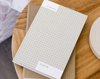 Personalized Undated Monthly Grid Planner (Earthtone) | A5 Planner - 12 months with Grid Paper | Notes after each month & at end of planner