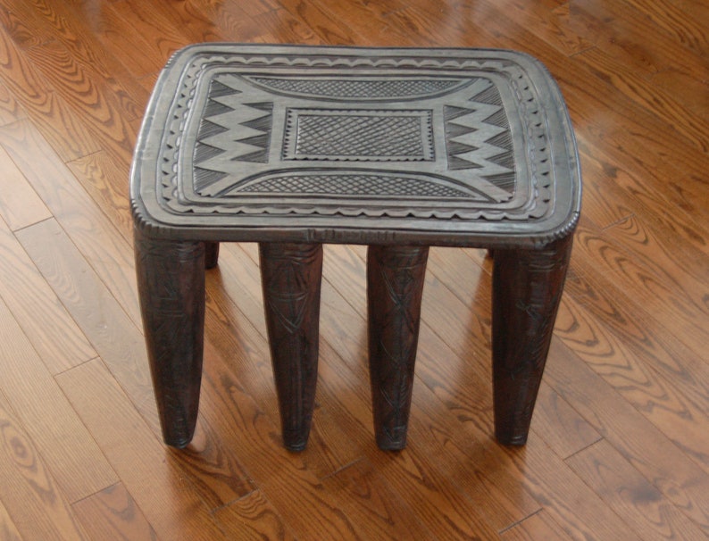 Hand-carved Pattern 8 legs Solid Wood Nupe Side Table Hand-carved African Coffee Table Handmade in Africa