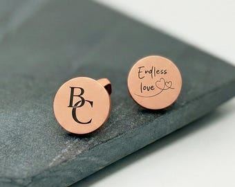 Personalized Rose Cufflinks, Engraved Initial Cufflinks for Men, Wedding Gift