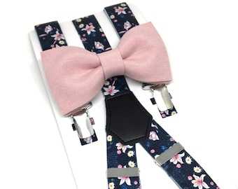 Blush light pink bow tie & Floral suspenders, Wedding, Pink bow tie, Ring bearer outfit, Bow ties, Bow ties for Men, Boys, Groomsmen