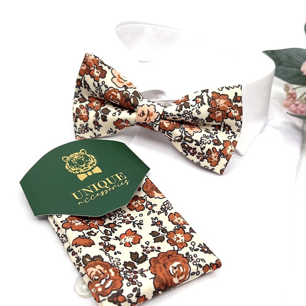 Terracotta Floral Bow tie, Wedding Floral Bow tie, Groomsmen Bow ties, Wedding Bow tie, Groom Gift, Groom Bow tie