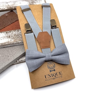 Gray Suspender Bowtie Set: Wedding Groomsmen Outfit