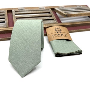 Dusty Green Linen Necktie: Wedding Groomsmen Tie
