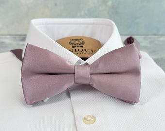 Dusty Mauve Satin Bow Tie: Pre-Tied Wedding Groomsmen Bowtie