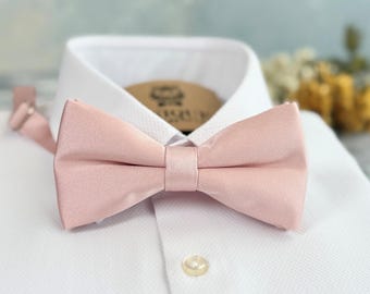 Blush Pink Bow Tie: Wedding Groomsmen Tie, Adjustable Sizes