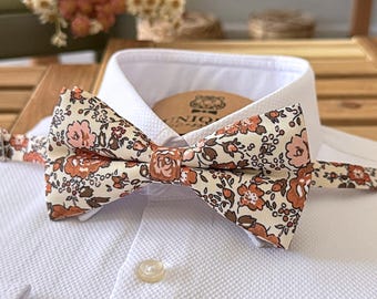 Burnt Orange Floral Bow Tie: Rustic Wedding, Fall Boho Style