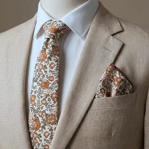 Terracotta Floral Wedding Tie, Burnt Orange Groomsmen Tie, Rustic Boho Necktie