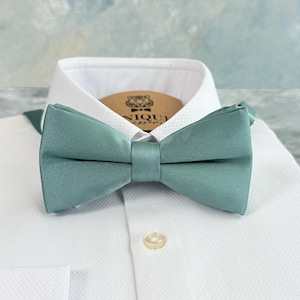 Dusty Sage Green Bow Tie: Pre-Tied Wedding Groomsmen Tie