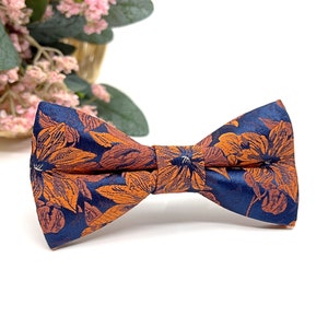 Brunt orange floral bow tie, Navy blue bow tie, Bow tie for boys, Wedding Gift, Groom Bow tie, Wedding Bow tie, Groomsmen bow tie