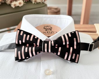 Black Bow Tie with Dusty Pink Print: Wedding Groom Groomsmen Bowtie