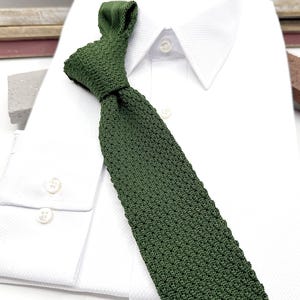 Green Necktie, Mens Knitted Tie Skinny Tie, Wedding Necktie, Gift for Men, Olive Green Knitted Tie