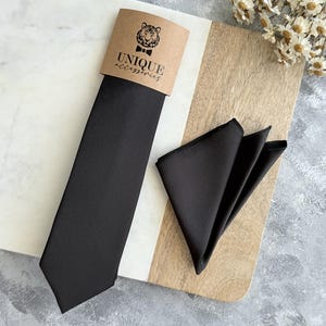 Charcoal Satin Tie & Pocket Square Set: Rustic Wedding Groomswear