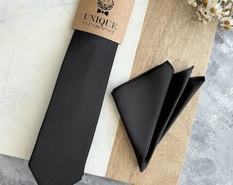 Charcoal Satin Tie & Pocket Square Set: Rustic Wedding Groomswear