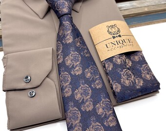Rose Floral Necktie: Mens Wedding Groom Groomsmen Tie