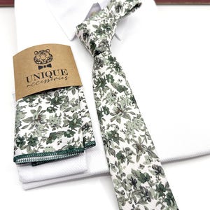 Sage Green Floral Necktie: Wedding Groomsmen Tie