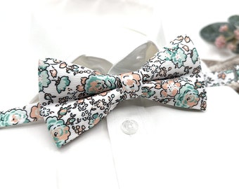 Wihite Bow tie, Dusty Rose Wedding Floral Bow tie, Groomsmen Bow ties, Wedding Bow tie, Groom Gift, Groom Bow tie