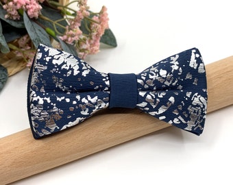 Navy blue bow tie, Silver foil printing bow tie, Silver bow tie, Groom Bow tie, Wedding Bow tie, Groomsmen bow tie, Bow ties for men