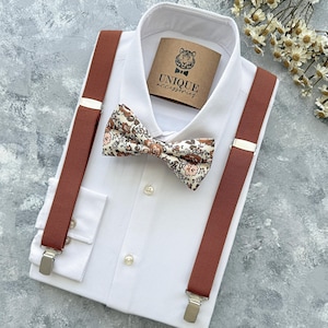 Burnt Floral Bow Tie and Suspenders Set: Rustic Ring Bearer Outfit