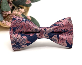 Dusty rose floral bow tie, Navy blue bow tie, Bow tie for boys, Wedding Gift, Groom Bow tie, Wedding Bow tie, Groomsmen bow tie
